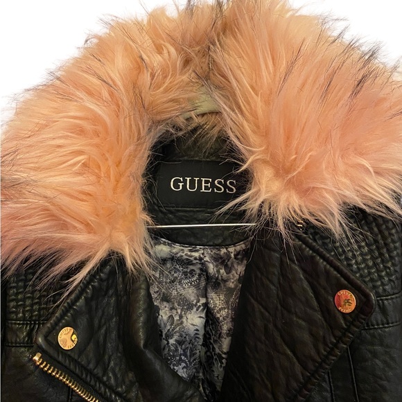 Guess Leather Jacket with Pink Fur Collar - Picture 6 of 10